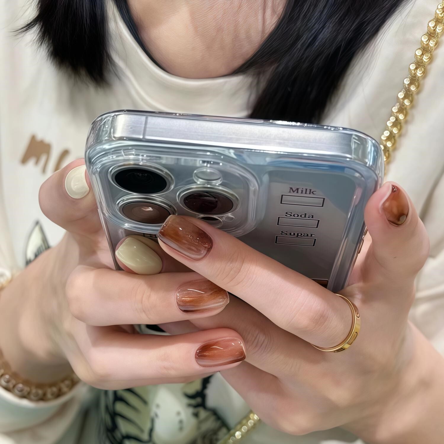 手工穿戴甲榛果拿铁美甲晕染指甲