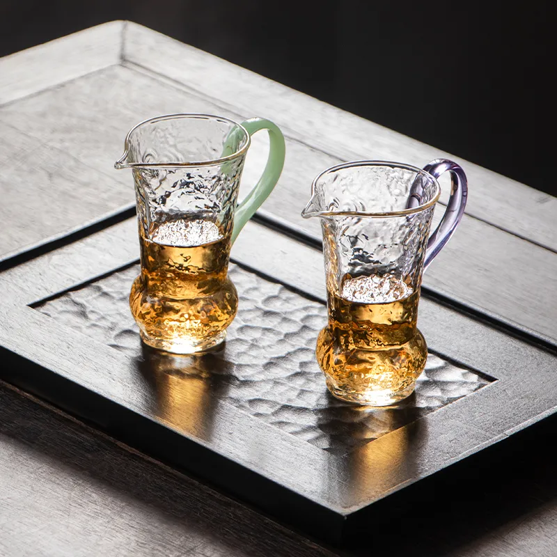 耐热玻璃创意茶海带把手防烫加厚锤纹公道杯小号分茶器120ml公杯