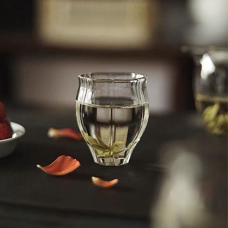 日式手工玻璃品茗杯风铃花主人杯个人透明耐热绿茶闻香杯功夫茶杯