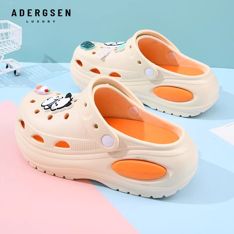 ADERGSEN圆头洞洞鞋女踩屎感夏季外穿厚底增高卡通防滑包头拖鞋