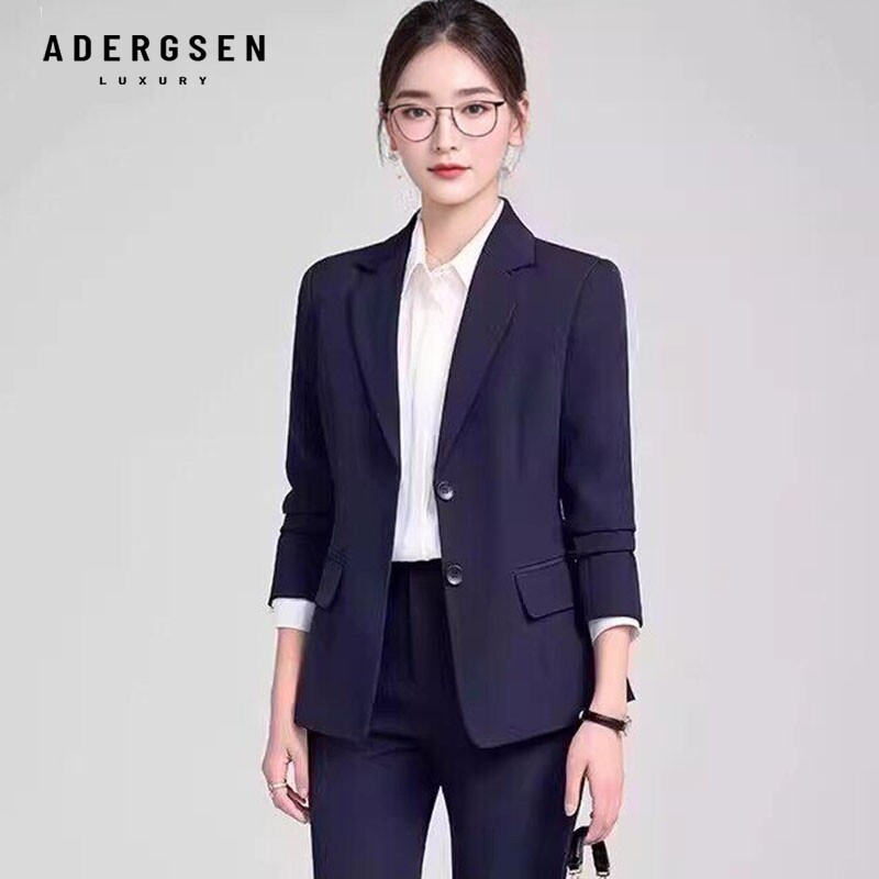 ADERGSEN商务风西装外套女士职业正装面试通勤气质藏青色职场穿搭