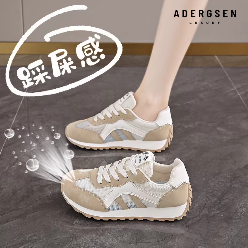 ADERGSEN网面圆头休闲鞋女新款透气运动鞋厚底百搭圆头轻便德训鞋