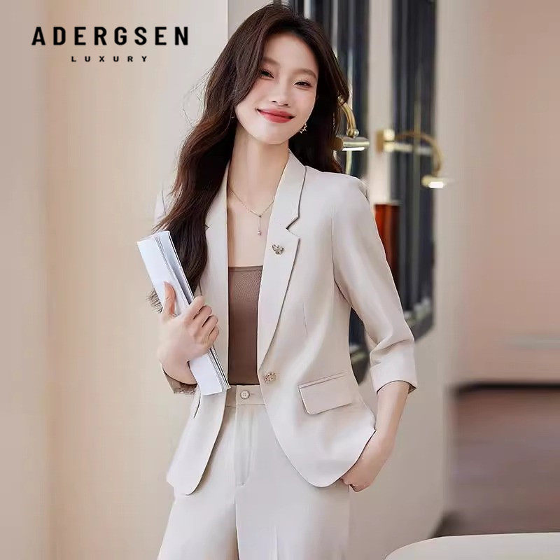Adergsen杏色西装外套女2026春夏新款高级感气质小个子七分袖套装
