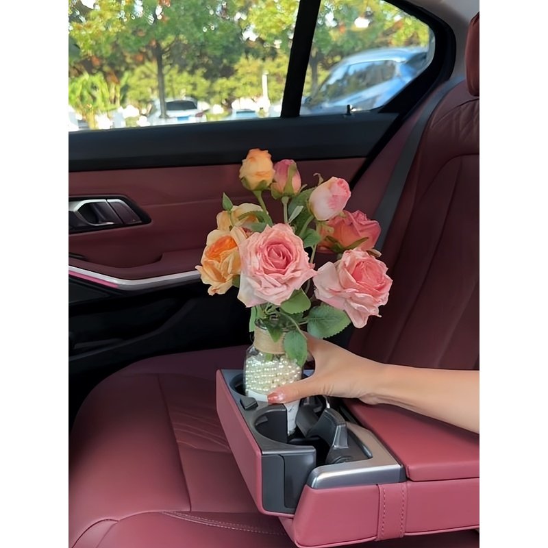 汽车载玫瑰花束摆件中控台扶手箱水杯位装饰高级七夕接女友氛围感