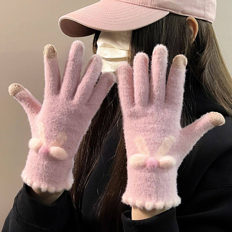 可触屏冬季女士手套加绒