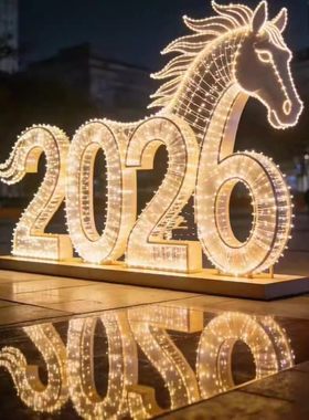 2026年新年马年LED发光数字花灯户外装饰摆件创意马造型大型花灯