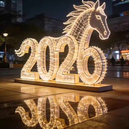 2026年新年马年LED发光数字花灯户外装饰摆件创意马造型大型花灯