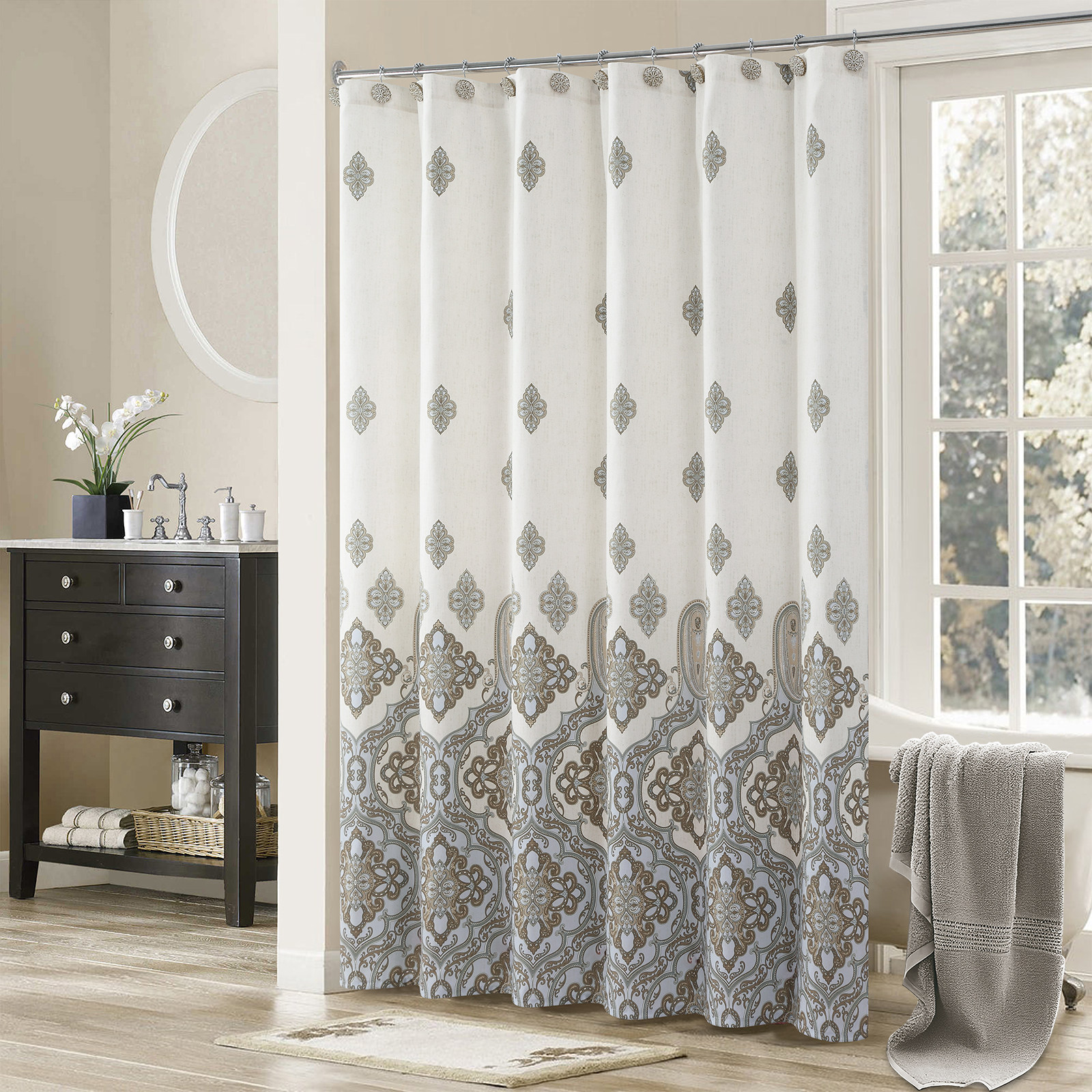 黛世轻奢欧式复古防水防霉涤纶磨毛布料浴帘卫生间干湿分离隔断帘