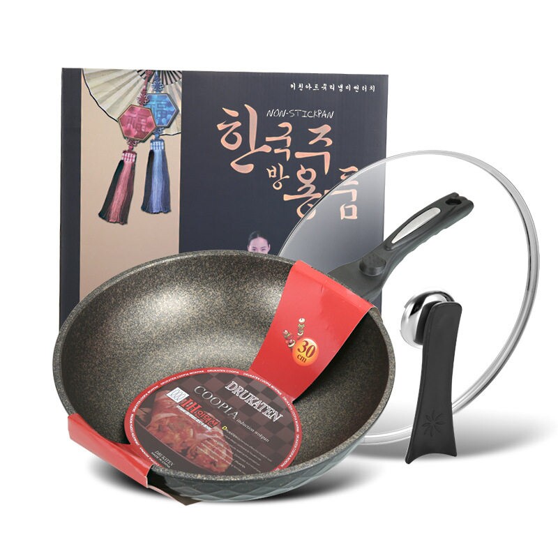 韩国麦饭石炒锅不粘锅平底锅不粘
