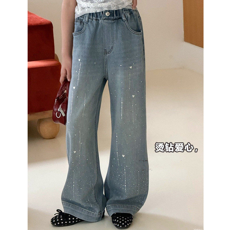 女中大童烫钻爱心牛仔裤女孩韩版洋气阔腿裤大童满天星满钻直筒裤,童装/婴儿装/亲子装,裤子,淘宝优惠券,粉丝福利购,淘宝优惠卷
