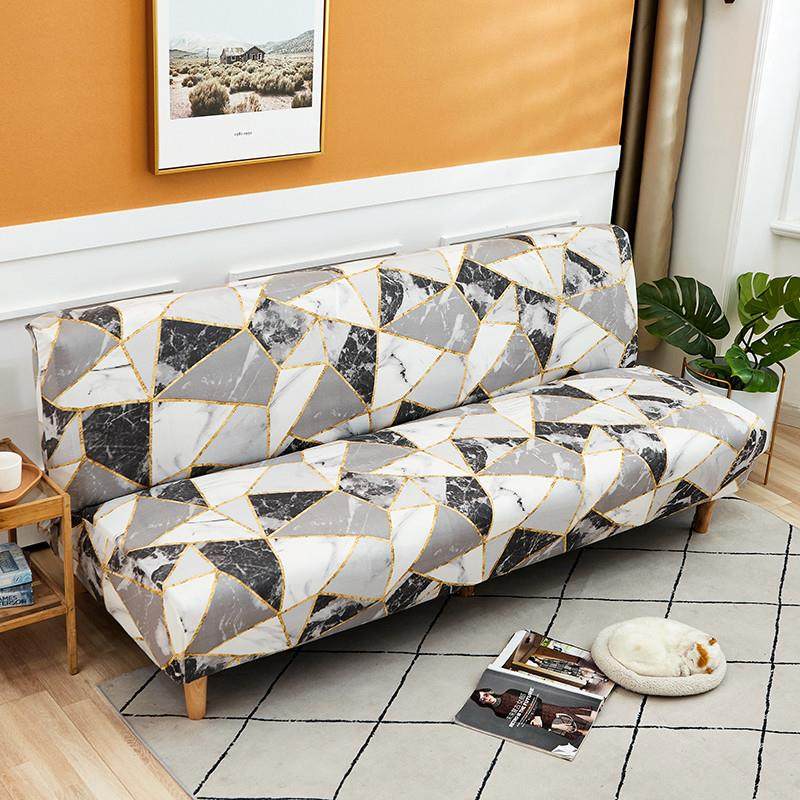 Spandex Plaid Folding Sofa Cover without Armrest Geometric A
