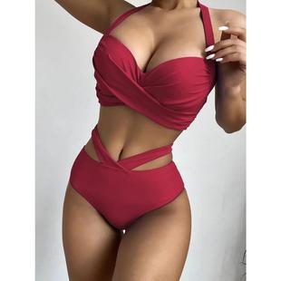 swimming suit 2piece bikini high swimwear two waist swimsuit