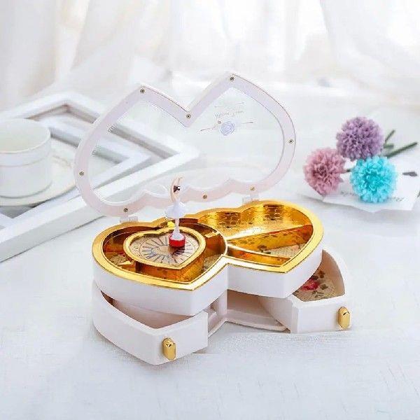 Ballerina Music Trinket Box Heart Shape ABS Storage Holder