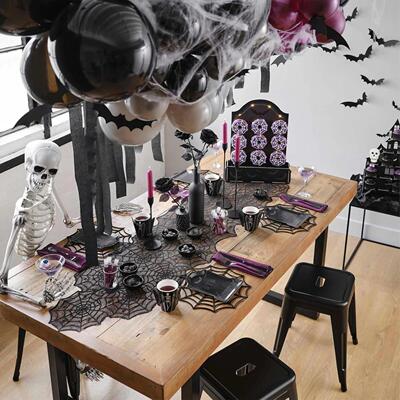 Halloween Table tablecloth, Black Lace Spider Web Table Runn