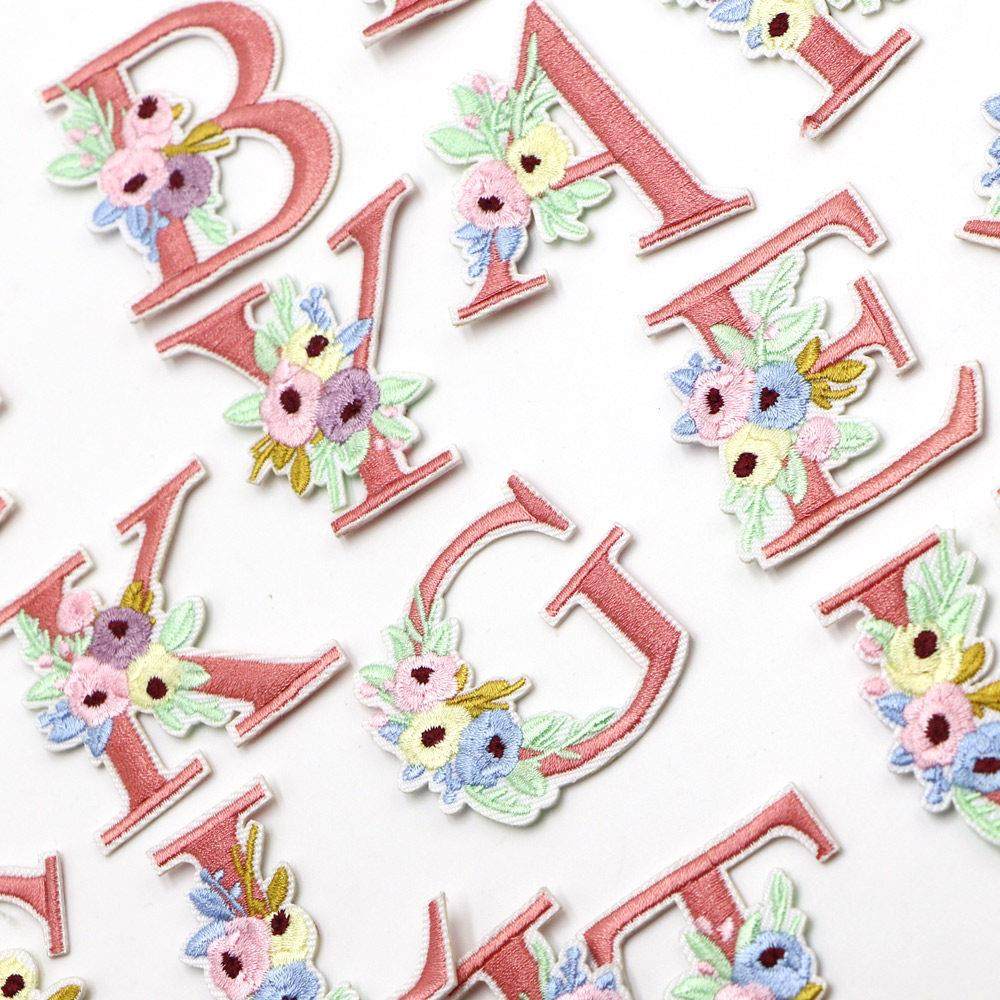 1PC Pink Flower Letter Embroidery Patches Iron On Letters Pa