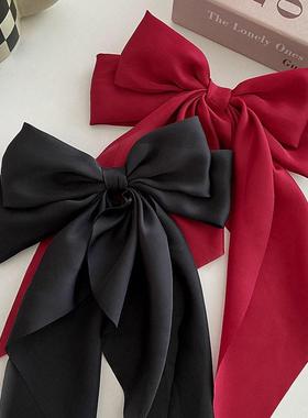 Elegant Bow Ribbon Hair ClipSimple Solid Satin Spring Clip H