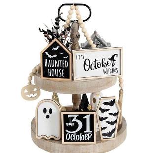 Sign Ghost Bat 6Pcs Haunted Wooden Coffin House Cute