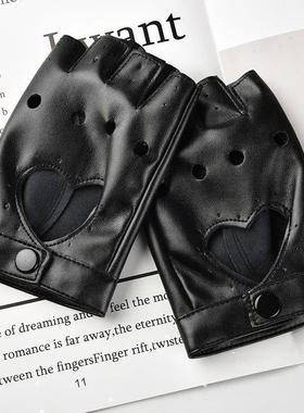 Women Fashion PU Leather Black Half Finger Gloves Cool