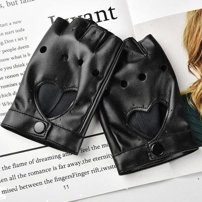Women Fashion PU Leather Black Half Finger Gloves Cool