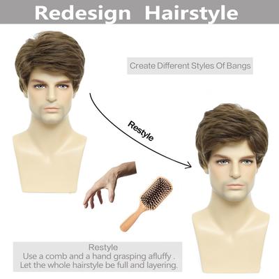 BCHR Mens Wigs Short Brown Wig Men Natural Fluffy Cosplay Co