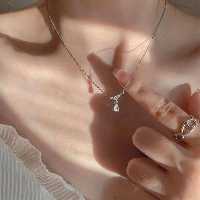 Elegant Zircon Teardrop Pendant Necklace for Women French Rh