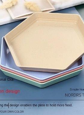 Fruit Dining Plate Wheat Cutlery Hexagonal Spitting Plate