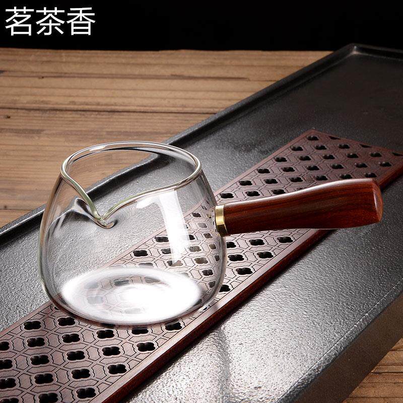 2025新款高档耐热玻璃公道杯侧把锤纹茶具茶漏茶滤木把高级分茶器