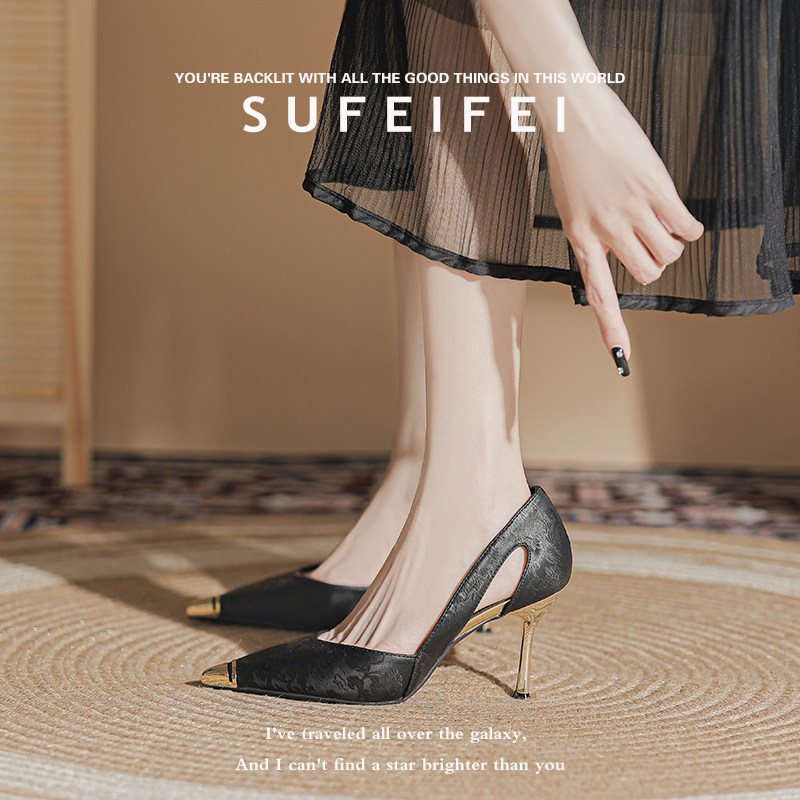 苏妃妃法式高跟鞋女2026新款春季细跟尖头气质名媛性感黑色单鞋子