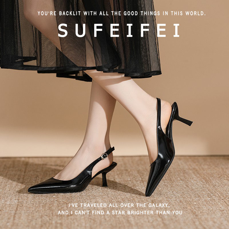 苏妃妃裸色尖头日常高跟鞋女细跟2026年夏天季新款气质包头凉鞋女