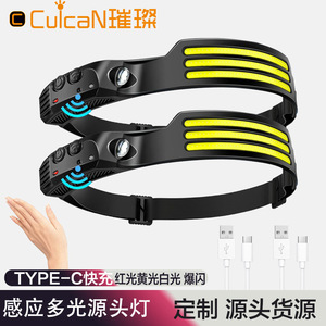 挥手感应COB头灯户外骑行灯USB充电夜跑步灯强光灯硅胶2026