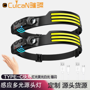 挥手感应COB头灯户外骑行灯USB充电夜跑步灯强光灯硅胶2026
