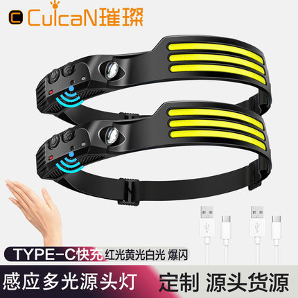 挥手感应COB头灯户外骑行灯USB充电夜跑步灯强光灯硅胶2026