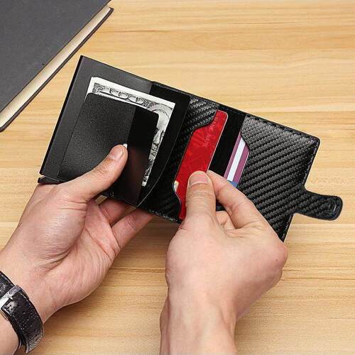 RFID Blocking Credit Card Holder for Men Women Metal carbon