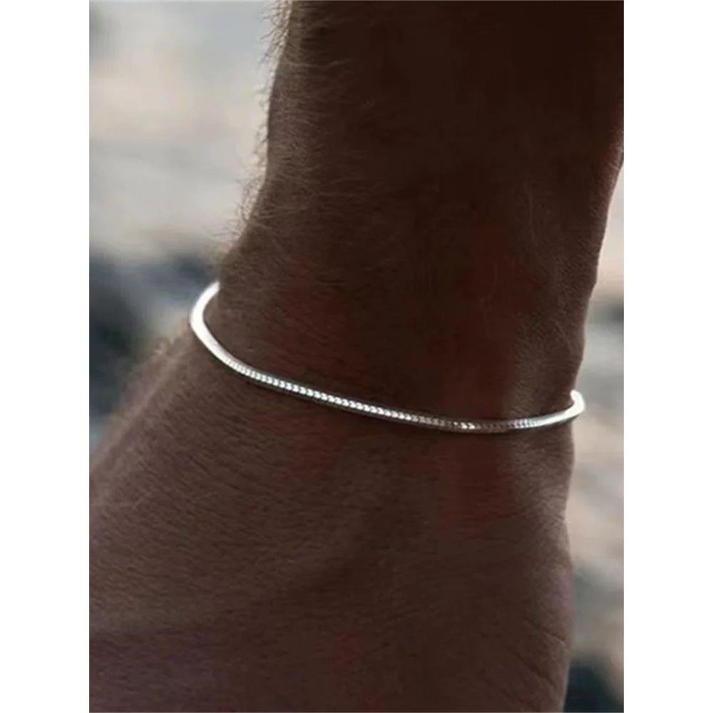 Simple MEN Stainless Steel Square Snake Bone Chain Bracelet
