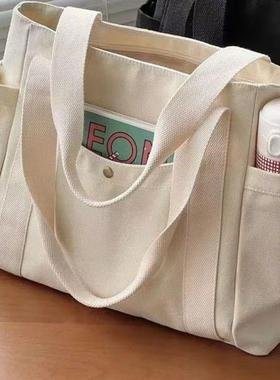 Large Capacity Canvas Solid Letter Tote Bag Versatile Handba