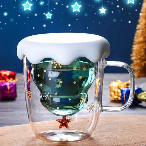 Christmas ree Mug Snow Mountain Glass cup Heat Resistant Dou