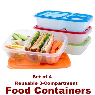 Bento Lunch Boxes Food Containers Stackable 3-Compartment