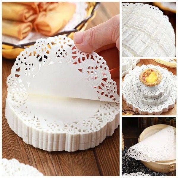 150Pcs Round Mat Paper Doily Lace Brim Cupcake Pad for