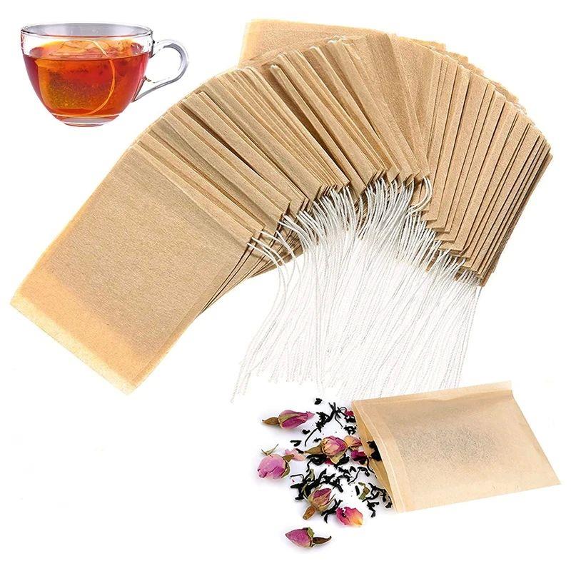 100Pcs Teabags Biodegradable Paper Tea Bag Drawstring Eco-Fr