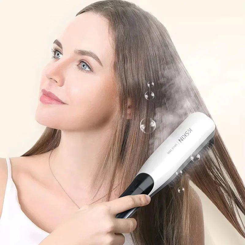 Negative Ion Steam Hair Straightener Brush Styling Comb 2In1 - 实物图
