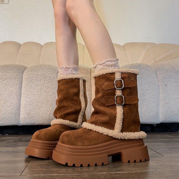 松糕厚底增高裤管毛毛雪地靴女2025冬季新款加绒加厚长筒靴子棉鞋
