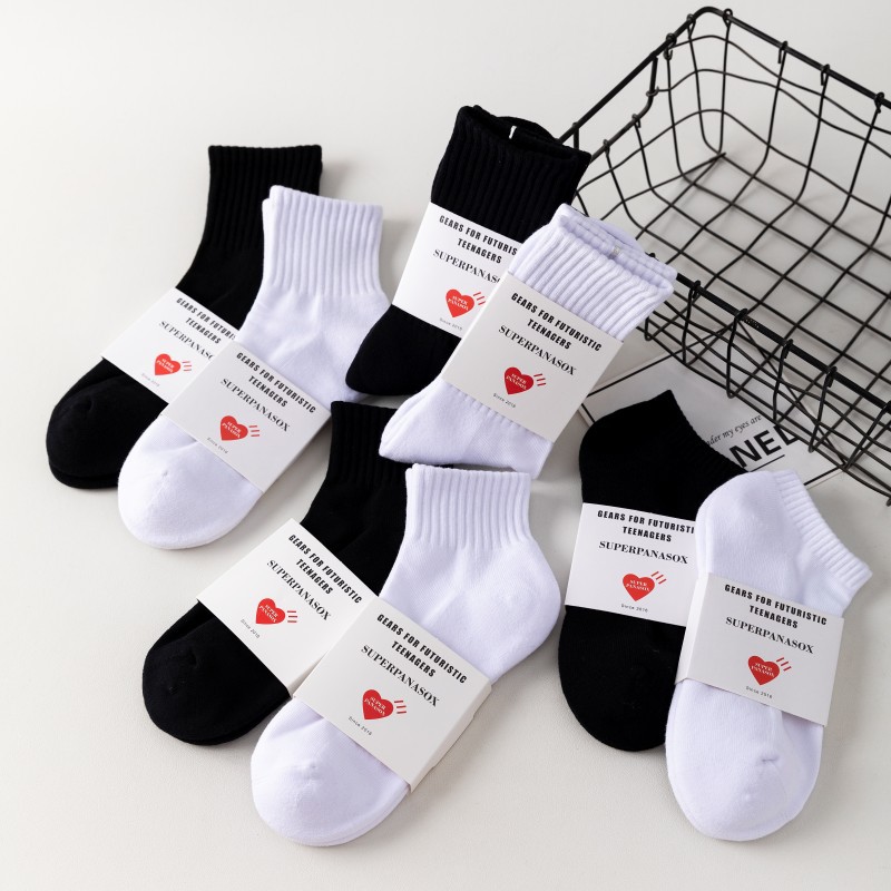 男春秋白袜情侣袜毛巾底学院风校园纯色运动中筒篮球袜