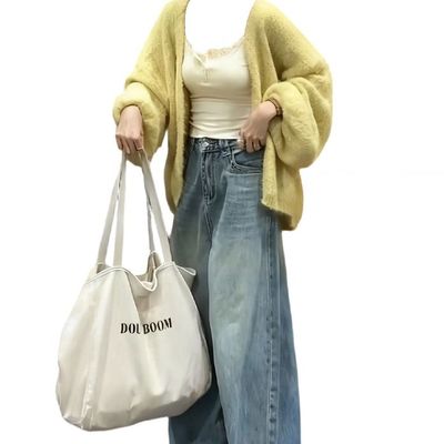 parkyeon巨好看奶呼呼绿色灯笼袖毛衣外套内搭背心牛仔裤三件套女