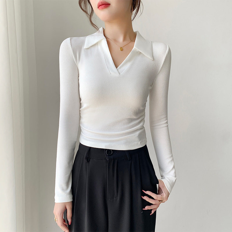 白色polo领打底衫女内搭