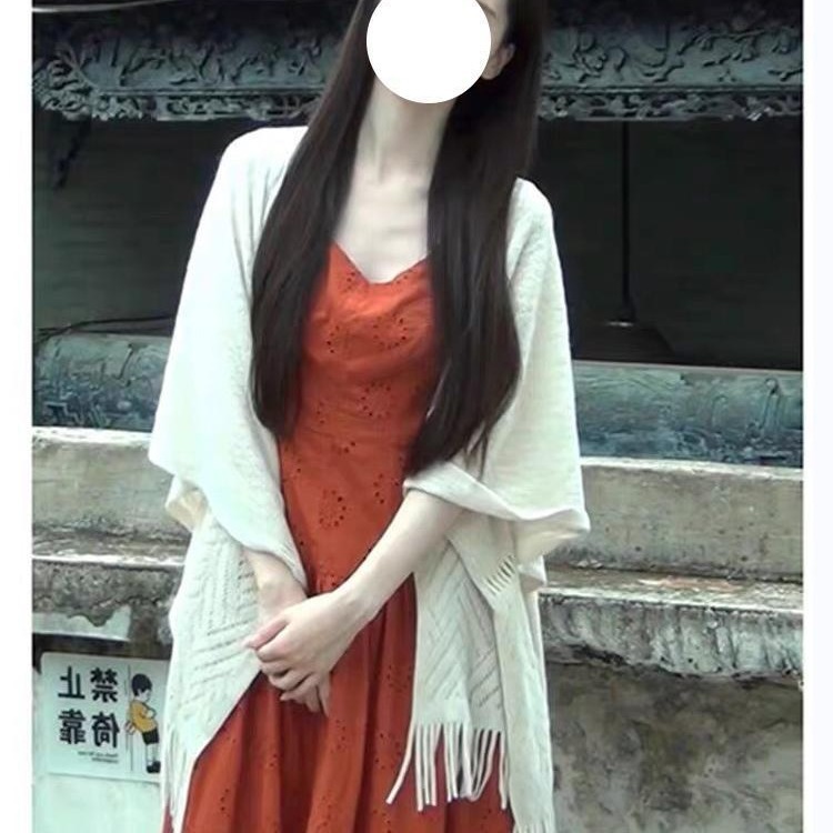 民族度假风白色镂空针织