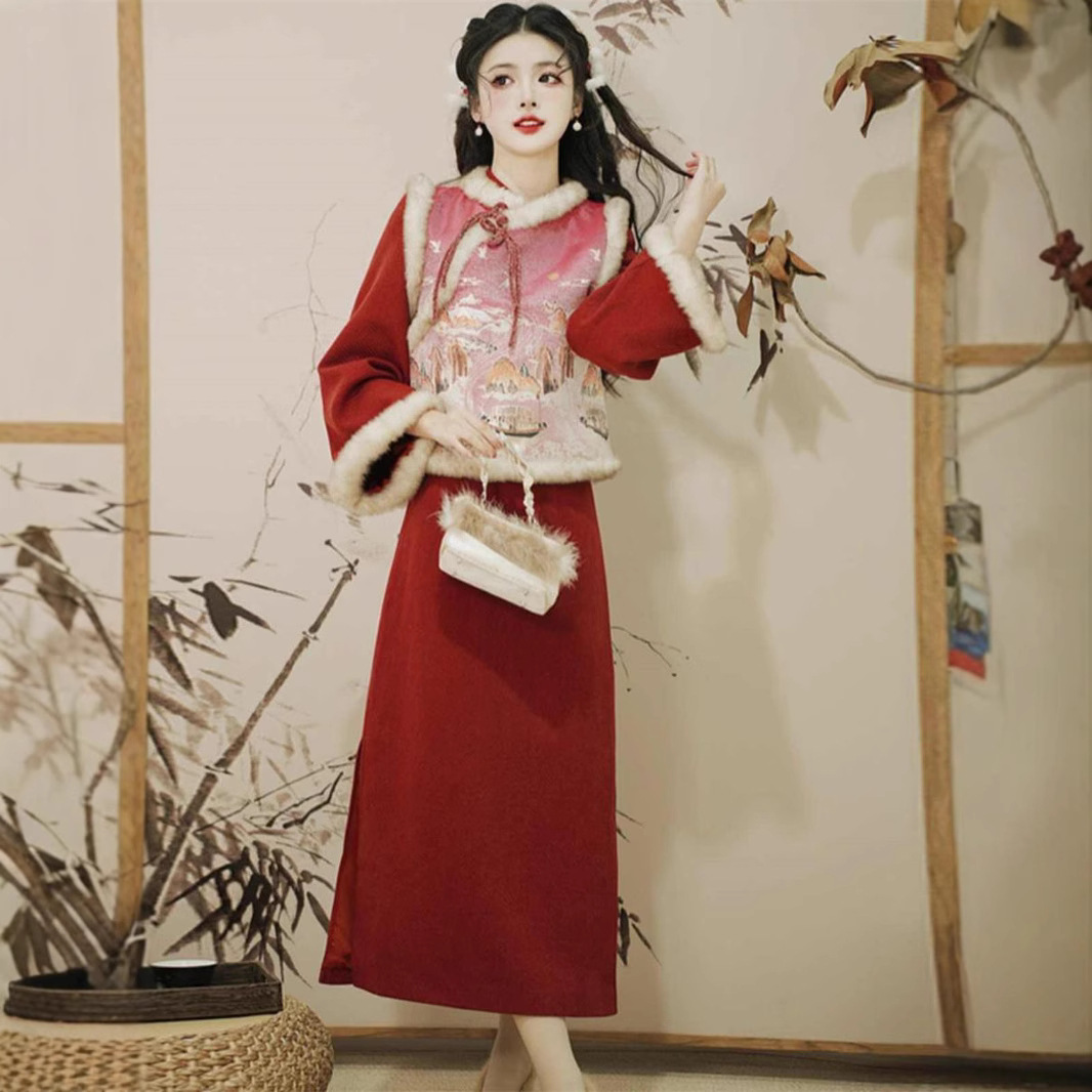新中式加厚夹棉旗袍马甲