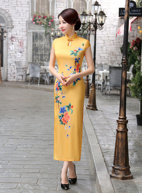 日常长款旗袍修身显瘦连衣裙新款夏改良性感时尚大码长裙C0065-A
