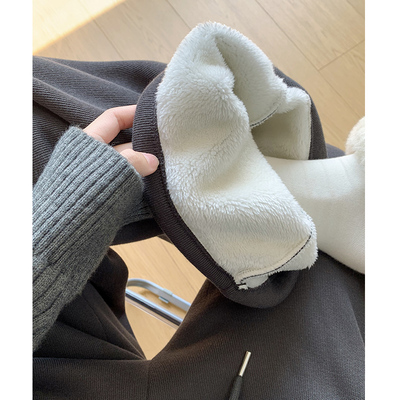 灰色羊羔绒阔腿裤女秋冬2025流行爆款裤子加绒棉裤休闲运动卫裤子