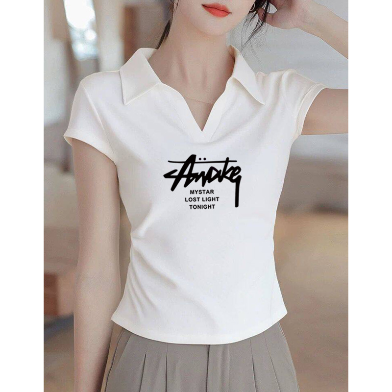 螺纹棉Polo翻领短袖T恤女短款ins