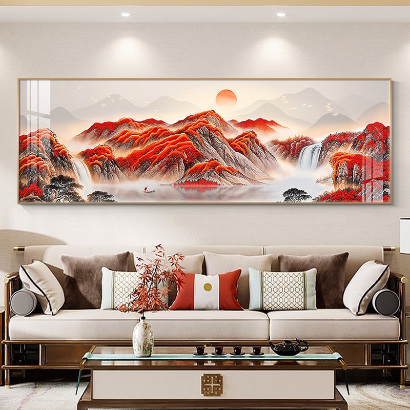 鸿运当头客厅挂画有靠山办公室山水画高级装饰画背景墙沙发墙壁画